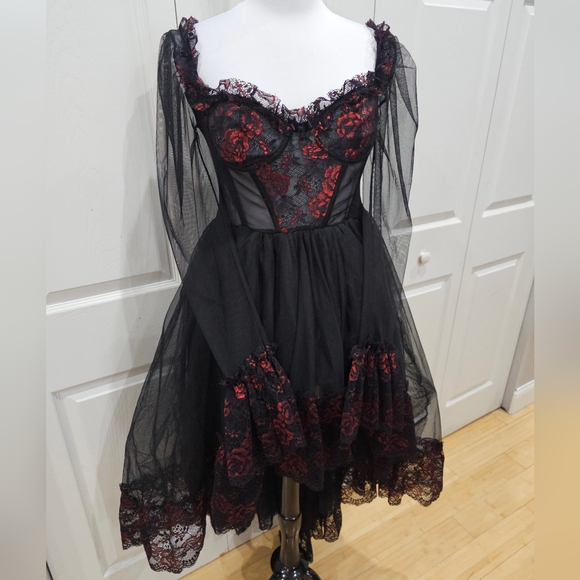 Dolls Kill Black and Red High Low Dress - Picture 2 of 10